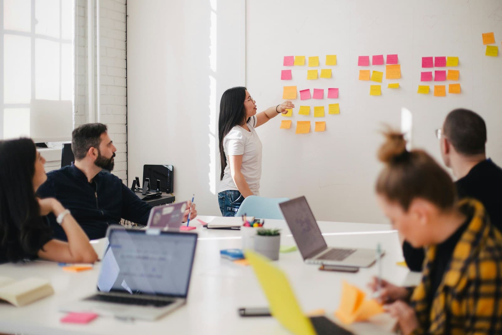 Creative team discussing ideas in a workshop